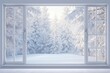 © Alexandr - The view from the window is of a snowy winter landscape, the trees are covered with snow. Christmas card.
