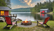 lakeside serenity adirondack chairs and fire pit with modern cabins by the lake
