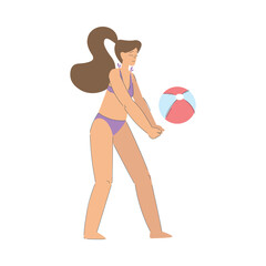 Poster - Vacation with Woman Character Playing Ball Enjoying Seaside Rest Vector Illustration