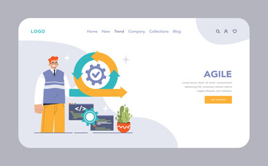Wall Mural - devops web banner or landing page. software development methodology. software development and it ope