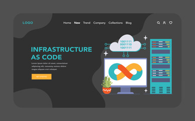 Wall Mural - devops web banner or landing page dark or night mode. software development and it operations life cy