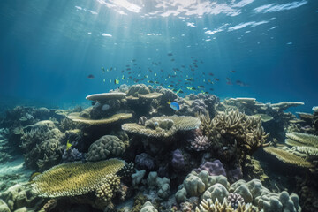 Wall Mural - Coral reef in sea - Generative AI