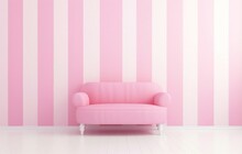 Pink Couch Against A Pink Striped Wall
