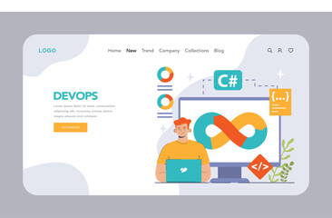 Wall Mural - Software development web banner or landing page. Coding, back-end and front-end engineering or programming. Software script and algorithm development. Flat vector illustration