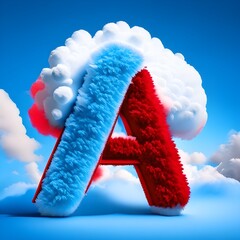 3d render letter a red and blue symbol with heart