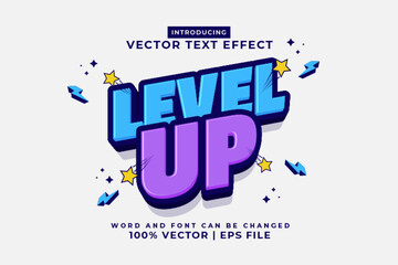 Sticker - Editable text effect Level Up 3d cartoon template style premium vector