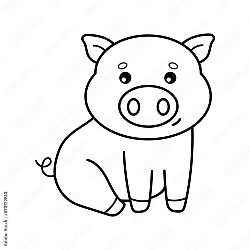 Pig. Coloring page, coloring book page. Black and white vector ...