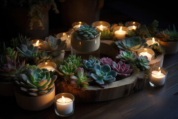 Wall Mural - candles and succulent plants in the room - generative ai