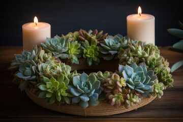 Wall Mural - candles and succulent plants in the room - generative ai