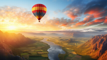 Canvas Print - colorful hot air balloon flying on beautiful landscape. adventure and freedom