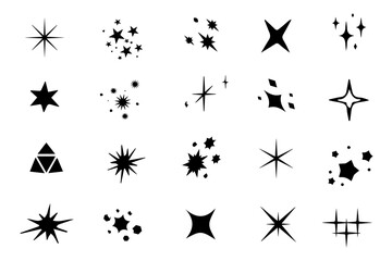 Wall Mural - Sparkle star icons. Shine icons. Stars sparkles vector. Starburst flower sale badge. Star blank label, stickers emblem and sun ray frames