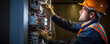 © Michal - Electrician checks the electric switchboard system. generative ai