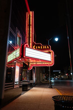 Generic Movie Theater In Small Town With Blank Marquee To Add Your Own Text