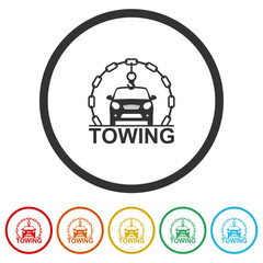 Poster - Towing car evacuation icon. Set icons in color circle buttons