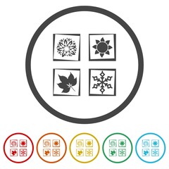 Sticker - Four seasons symbols icon. Set icons in color circle buttons