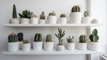 A Cluster Of Small Cacti Displayed On A Minimalist. AI Generated