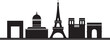 Black cityscape skyline panorama of PARIS, FRANCE containing various city architectural symbols and buildings