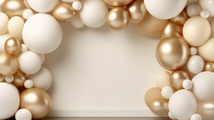 Wall Mural - Generative AI, arch of white and golden balloons. Mock up for wedding, Christmas or other holiday 3d background	