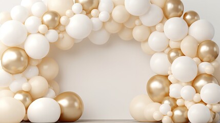 Wall Mural - Generative AI, arch of white and golden balloons. Mock up for wedding, Christmas or other holiday 3d background	