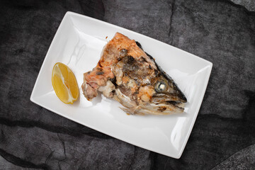 Wall Mural - Salmon head Steak grilled whit salt.