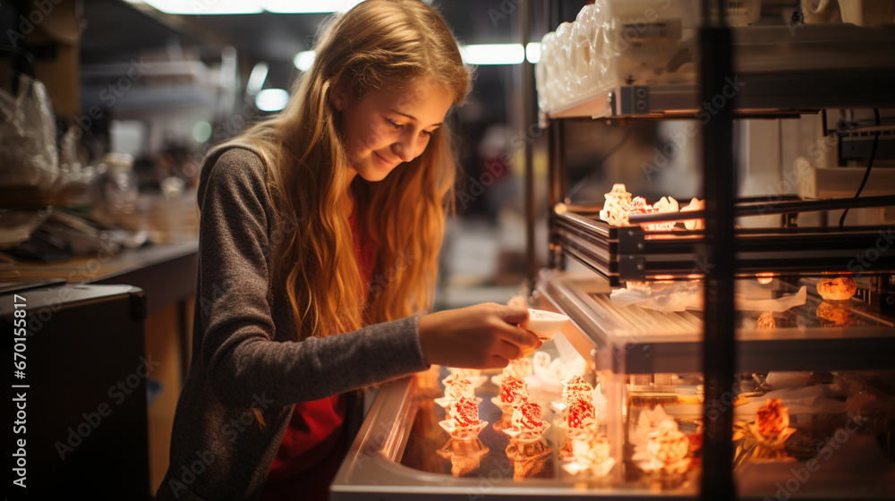 A teenager using a 3D printer to bring their digital designs to life