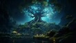 A majestic, ancient Euphorbia tree with bioluminescent leaves in the midst of a lush, mystical forest, full ultra HD,
