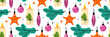 Merry Christmas seamless Pattern. Festive winter and cozy elements. Hand drawn vector illustration.
