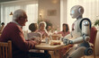 An AI robot assisting in the daily life of an elderly person, showcasing the potential of technology in elderly care, futuristic concept, futurism