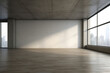 Empty unfurnished room with daylight, concrete wall and wooden floor. Mock up interior. Loft, industrial style. Copy space for your furniture, picture, decoration and other objects.