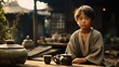 A young boy at home in a rural Japanese village.