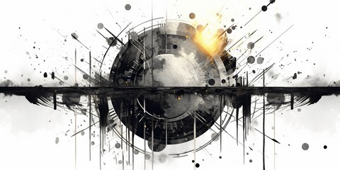 Wall Mural - AI Generated. AI Generative. Geometric abstract background with circle decoration. Space galaxy future modern ink drawing painting. Graphic art in graffiti style
