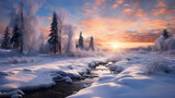 Fototapeta Most - Winter Landscape over the river