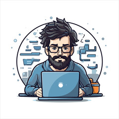 illustration of web development programmer and coding website