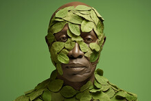 Generative AI Image Of A Black Man Masked By Green Foliage Representing Nature