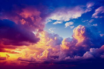 Wall Mural - Gloomy dramatic clouds at sunset. Beautiful ultramarine clouds at sunset.