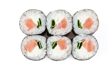 delicious maki with salmon on a white background for food delivery site 1