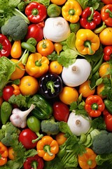  A diverse assortment of fresh vegetables stacked in a large pile. This image can be used to showcase the abundance and variety of vegetables, as well as promote healthy eating and cooking.