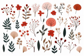 Wall Mural - A diverse collection of plants and flowers, showcasing different types and colors. Perfect for botanical enthusiasts or as decorative elements in various settings