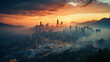 A polluted city skyline, illustrating the link between urban development and carbon emissions