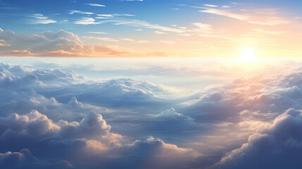 Wall Mural - wallpaper background design of a lot of clouds in the sky with the sun shining through