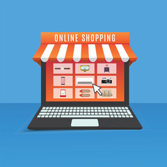 Open shop online, start e-commerce store selling product online, build website create virtual store in the internet concept, business people shop owner building new website on laptop computer.