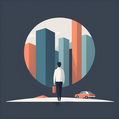 Poster - vector illustration of businessman with a city vector illustration of businessman with a city businessman with a city walking