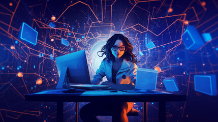 A cyber expert at work, developer brainstorming
