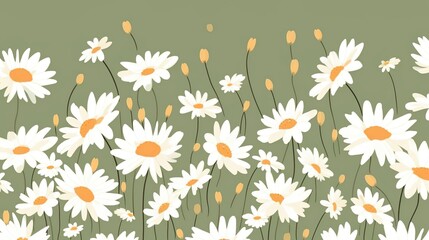 Wall Mural - Abstract floral seamless border with chamomile Tren