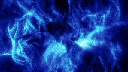 Wall Mural - Abstract blue waves and smoke from particles of energy magical bright glowing liquid, background