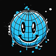 Wall Mural - vector graffiti hand drawn smile globe designs for streetwear illustration