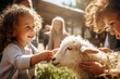Kinder auf dem Bauernhof streicheln Tier