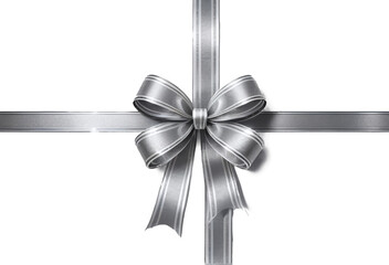 silver ribbon and bow with grey isolated against transparent background