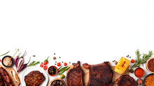 Mouthwatering BBQ And Grilling With A White Background Advertising Banner With Plenty Of Space To Write