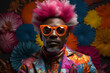 Fashionable man with colorful hair and sunglasses
